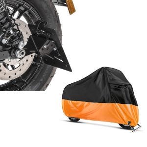 Set: Kennzeichenhalter seitlich S für Harley Sportster Forty-Eight 48 Special 18-20 schwarz Craftride + Abdeckplane Harley Sportster Forty-Eight 48 / Special Craftride XL in schwarz-orange_1