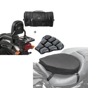 Set: Sissybar XS3 + Hecktasche RB1 für Honda Rebel 500 17-21 mit Gepäckträger Craftride + Motorrad Luftkissen Honda Rebel 500 Sitzbank Tourtecs Air ML schwarz_1