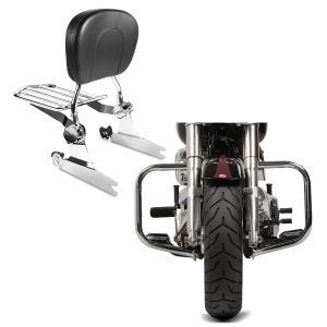 Set: Sissybar Harley Heritage Softail Classic 00-17 Craftride Fast Driver-M Flex inkl. Gepäckträger chrom + Sturzbügel für Harley Davidson Heritage Softail Classic 00-17 Craftride ST2 chrom_1