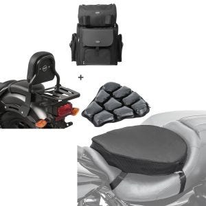 Set: Sissybar XS3 + Hecktasche für Honda Rebel 500 17-21 mit Gepäckträger Craftride + Motorrad Luftkissen Honda Rebel 500 Sitzbank Tourtecs Air ML schwarz_1