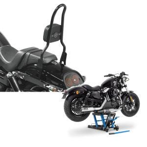 Set: Sissy Bar CSL Fix für Harley Dyna Fat Bob 10-17 schwarz Craftride + Hebebühne Harley Davidson Dyna Fat Bob Motorradheber ConStands Mid-Lift L in blau_1
