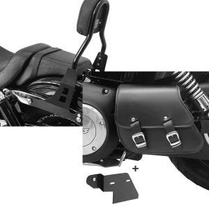 Set: Sissybar Harley Davidson Dyna Fat Bob 10-17 Craftride Fast Driver-M schwarz + Schwingentasche + Halter für Harley Dyna Fat Bob 08-17 Craftride_1