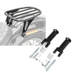 Set: Motorrad Gepäckträger für Harley Davidson Softail 18-20 Solo Rack Craftride GS3 schwarz + Sozius Fussrasten-Halter für Harley Davidson Softail 18-21 Craftride schwarz_1
