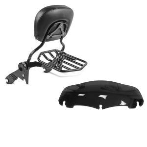 Set: Sissybar Harley Street Glide (FLHX) 09-21 Craftride Fast Driver-L Flex inkl. Gepäckträger schwarz + Windschild 7" für Harley Street Glide 14-21 schwarz Craftride_1