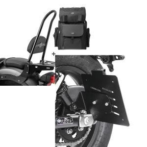 Set: Sissybar CSXL + Hecktasche für Honda Rebel 500 17-21 mit Gepäckträger Craftride + Kennzeichenhalter seitlich für Honda Rebel 500 17-21 schwarz Craftride_1