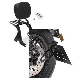 Set: Sissybar für Harley Davidson Sportster 883 Iron 09-20 Craftride inkl. Gepäckträger und Docking Kit schwarz + Kennzeichenhalter seitlich M für Harley Sportster 883 Iron 19-20 schwarz Craftride_1