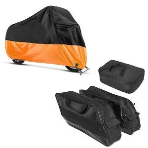Set: Innentaschen Set für Harley Electra Glide Ultra Limited 09-21 Craftride Seitenkoffer / Topcase + Abdeckplane Harley Electra Glide Ultra Classic / Limited Craftride XXXXL in schwarz-orange_1