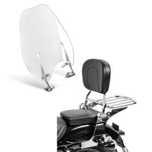 Set: Windschild Abnehmbar für Harley-Davidson Sportster 1200 Custom 96-10 Craftride + Sissybar Harley Sportster 1200 Custom 96-20 Craftride Fast Driver-L Flex inkl. Gepäckträger chrom_1