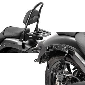 Set: Sissybar Kawasaki Vulcan S / Café 15-21 Craftride Rider-XL inkl. Gepäckträger schwarz + Satteltaschenhalter für Kawasaki Vulcan S / Café 15-20 rechts Satteltaschen Abstandshalter Craftride_1