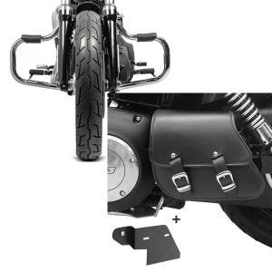 Set: Sturzbügel für Harley Davidson Dyna Fat Bob 08-17 Craftride Mustache chrom + Schwingentasche + Halter für Harley Dyna Fat Bob 08-17 Craftride_1