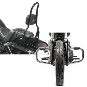 Set: Sissy Bar CSL Fix für Harley Dyna Fat Bob 10-17 schwarz Craftride + Sturzbügel für Harley Davidson Dyna Fat Bob 08-17 Craftride Mustache chrom_1