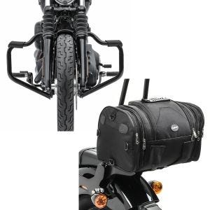 Set: Sturzbügel Mustache für Harley Davidson Softail 18-21 Schutzbügel 32mm schwarz Craftride + Hecktasche für Harley Softail Fat Bob / 114 Gepäckrolle Craftride RB1 24-30Ltr_1