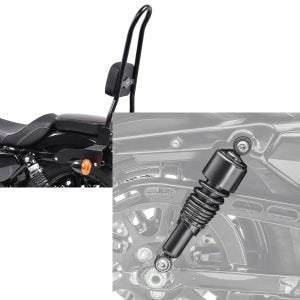 Set: Sissy Bar CSXL Fix für Harley Davidson Sportster 883 Iron 09-20 schwarz Craftride + Stoßdämpfer 10,5 Zoll Harley Sportster 883 Iron 09-20 Federbeine von Craftride schwarz_1