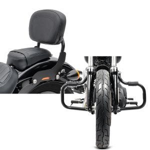 Set: Sissy Bar für Harley Fat Bob 10-17 schwarz CXS Craftride + Sturzbügel für Harley Davidson Dyna Fat Bob 08-17 Craftride Mustache schwarz_1