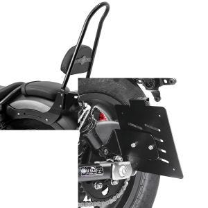 Set: Sissybar für Honda Rebel 500 17-21 Craftride Fast Rider-XL inkl. Gepäckträger schwarz + Kennzeichenhalter seitlich für Honda Rebel 500 17-21 schwarz Craftride_1
