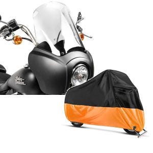 Set: Lampenmaske MG5 für Harley Softail Street Bob 18-20 Lampen Verkleidung matt-klar Craftride + Abdeckplane Harley Softail Street Bob / Fat Bob / 114 Craftride XXL in schwarz-orange_1