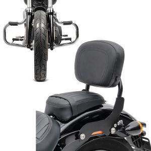 Set: Sissy Bar für Harley Fat Bob 10-17 schwarz CXS Craftride + Sturzbügel für Harley Davidson Dyna Fat Bob 08-17 Craftride Mustache chrom_1