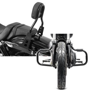 Set: Sissybar Harley Davidson Dyna Fat Bob 10-17 Craftride Fast Driver-M schwarz + Sturzbügel für Harley Davidson Dyna Fat Bob 08-17 Craftride Mustache schwarz_1