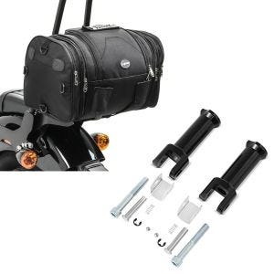Set: Hecktasche für Harley Softail Fat Bob / 114 Gepäckrolle Craftride RB1 24-30Ltr + Sozius Fussrasten-Halter für Harley Davidson Softail 18-21 Craftride schwarz_1