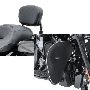 Set: Sissy Bar CSX Fix für Harley Davidson Street Glide 14-21 schwarz Craftride + Sturzbügel Spritzschutz für Harley Street Glide 06-21 Beinwärmer Craftride_1