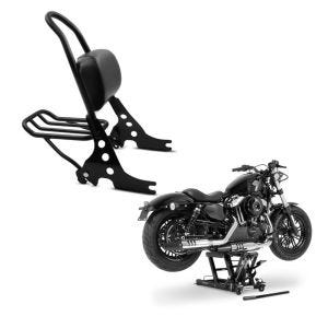 Set: Sissybar Harley Davidson Sportster 883 Iron 09-20 Craftride Fast Rider-M inkl. Gepäckträger schwarz + Hebebühne Harley Davidson Sportster 883 Iron Motorradheber ConStands Mid-Lift L in blau_1