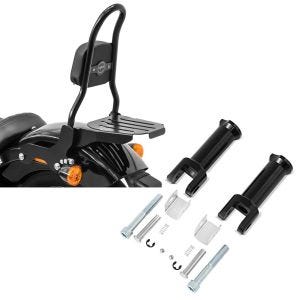 Set: Sissybar Harley Davidson Softail 18-21 Craftride Fast Rider-M inkl. Gepäckträger schwarz + Sozius Fussrasten-Halter für Harley Davidson Softail Standard 20-21 Craftride schwarz_1