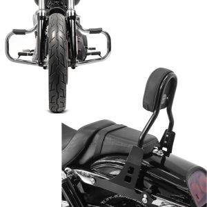 Set: Sissybar Harley Davidson Dyna Fat Bob 10-17 Craftride Fast Driver-M schwarz + Sturzbügel für Harley Davidson Dyna Fat Bob 08-17 Craftride Mustache chrom_1