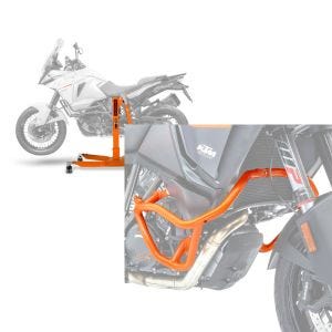 Set: Zentralständer KTM 1290 Super Adventure S 17-20 orange Motorradheber ConStands Power-Classic + Sturzbügel für KTM 1290 Super Adventure S 17-20 Motoguard Schutzbügel orange_1