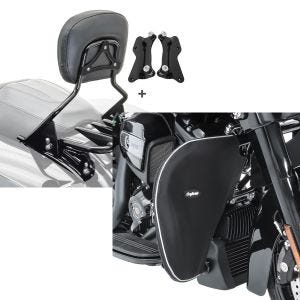 Set: Sissybar + Gepäckträger XB für Harley Davidson Road King Special 17-21 schwarz Craftride + Sturzbügel Spritzschutz für Harley Road King Special 17-21 Beinwärmer Craftride_1