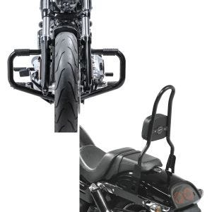 Set: Sturzbügel Mustache II für Harley Dyna Fat Bob 28-17 schwarz + Sissy Bar CSL Fix für Harley Dyna Fat Bob 10-17 schwarz Craftride_1