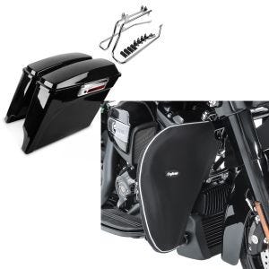 Set: Seitenkoffer Set für Harley Davidson Heritage Softail Classic 88-17 Craftride Stretched inkl Träger chrom + Sturzbügel Spritzschutz für Harley Davidson Heritage Softail Classic 88-17 Beinwärmer Craftride BT2_1