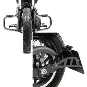 Set: Sturzbügel für Harley Davidson Dyna Fat Bob 08-17 Craftride Mustache chrom + Seitlicher Kennzeichenhalter für Harley Davidson Dyna Fat Bob 08-17 Craftride schwarz_1
