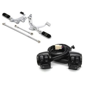 Set: Vorverlegte Fußrastenanlage für Harley Sportster 883 04-10 Craftride chrom + Lenkerschalter für Harley Davidson Sportster 883 96-10 Lenkerarmatur schwarz Craftride_1