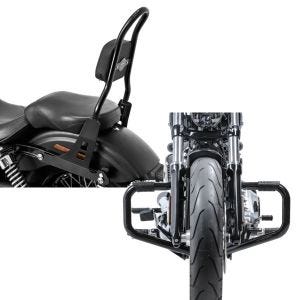 Set: Sissybar für Harley Davidson Street Bob 09-17/LR Craftride Fast Rider-M schwarz + Sturzbügel Mustache II für Harley Dyna Street Bob 06-17 schwarz_1
