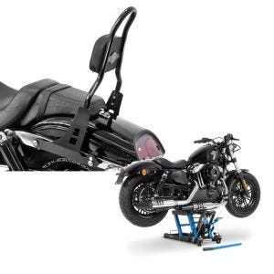 Set: Sissybar Harley Davidson Dyna Fat Bob 10-17 Craftride Fast Rider-M schwarz + Hebebühne Harley Davidson Dyna Fat Bob Motorradheber ConStands Mid-Lift L in blau_1
