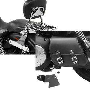 Set: Sissybar Harley Dyna Street Bob 06-17 Craftride Fast Driver-M Flex inkl. Gepäckträger chrom + Schwingentasche + Halter für Harley Dyna Street Bob 06-17 Craftride_1