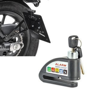 Set: Kennzeichenhalter seitlich L für Honda Rebel 500 17-21 schwarz Craftride + Bremsscheibenschloss Alarm für Honda Rebel 500 Tourtecs 110dB schwarz_1