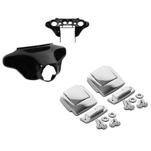 Set: Batwing Verkleidung für Harley Davidson Electra Glide Ultra Classic 96-13 Craftride Innen und Aussen schwarz + Topcase Verschluss Set für Harley Electra Glide Ultra Classic 89-13 Scharnier Craftride chrom_1