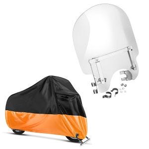Set: Windschild für Harley-Davidson Sportster 1200 Custom 96-18 Craftride + Abdeckplane Harley Sportster 1200 Custom / Nightster / Iron Craftride XL in schwarz-orange_1