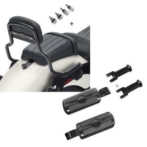 Set: Sissybar für Harley Breakout / 114 18-21 Craftride XS mit Docking Kit schwarz + Sozius Fussrasten mit Halter für Harley Softail 18-21 Craftride SF6 schwarz_1