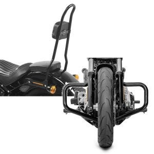 Set: Sissybar für Harley Davidson Softail Street Bob 18-21 Craftride SRL schwarz + Motorrad Sturzbügel Craftride Mustache Harley Davidson Softail 18-21 in schwarz_1