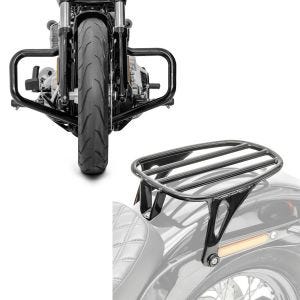Set: Motorrad Sturzbügel Craftride Mustache Harley Davidson Softail 18-21 in schwarz + Gepäckträger für Harley Davidson Softail Street Bob 18-21 Solo Rack Craftride GS3 schwarz_1