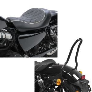Set: Solo Sitz für Harley Sportster Forty-Eight 48 10-20 Craftride SR4 Sitzbank + Sissybar für Harley Sportster Forty-Eight 48 10-20 Craftride Tampa S schwarz_1