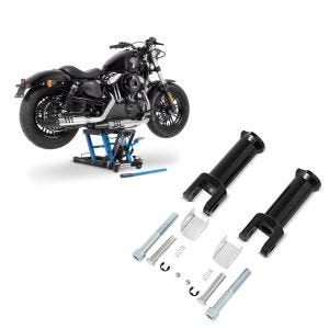 Set: Hebebühne Harley Davidson Softail Fat Bob / 114 Motorradheber ConStands Mid-Lift L in blau + Sozius Fussrasten-Halter für Harley Davidson Softail 18-21 Craftride schwarz_1