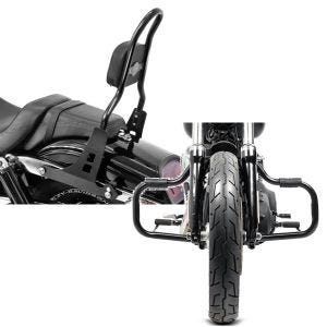 Set: Sissybar Harley Davidson Dyna Fat Bob 10-17 Craftride Fast Rider-M schwarz + Sturzbügel für Harley Davidson Dyna Fat Bob 08-17 Craftride Mustache schwarz_1