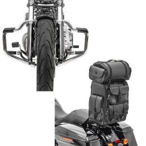 Set: Sturzbügel Mustache für Harley Davidson Softail 18-21 Schutzbügel 32mm chrome Craftride + Sissybar Tasche für Harley Softail Fat Bob / 114 Hecktasche Craftride DLX mit Gepäckrolle_1