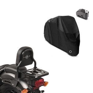 Set: Sissy Bar XS3 für Honda Rebel 500 17-21 mit Gepäckträger schwarz Craftride + Abdeckplane + Alarm Bremsscheibenschloss für Honda Rebel 500 Tourtecs_1