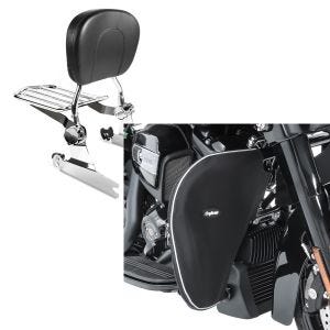 Set: Sissybar Harley Heritage Softail Classic 00-17 Craftride Fast Driver-M Flex inkl. Gepäckträger chrom + Sturzbügel Spritzschutz für Harley Davidson Heritage Softail Classic 88-17 Beinwärmer Craftride BT2_1