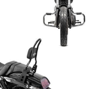 Set: Sissybar Harley Davidson Dyna Fat Bob 10-17 Craftride Fast Rider-M schwarz + Sturzbügel für Harley Davidson Dyna Fat Bob 08-17 Craftride Mustache chrom_1