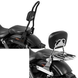 Set: Sissybar Harley Davidson Dyna Super Glide Custom 06-15 Craftride Fast Rider-L schwarz + Sissybar Harley Dyna Super Glide Custom 06-15 Craftride Fast Driver-M Flex inkl. Gepäckträger chrom_1